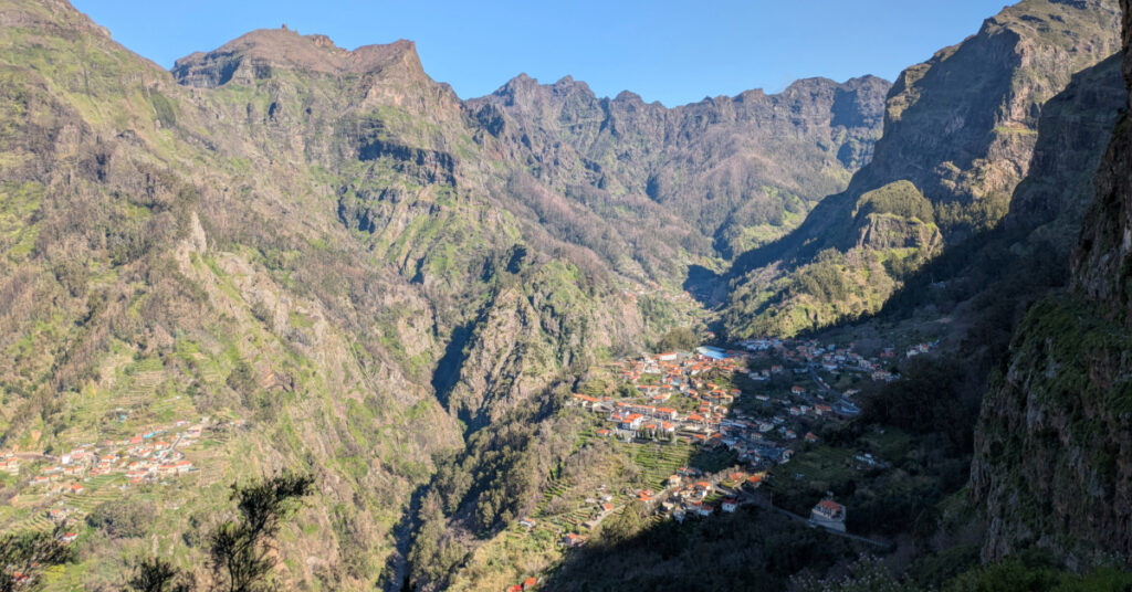 The view of the mountains surrounding the town of Curral das Freiras in the valley below.