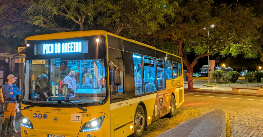 Catching the early morning bus to Pico do Areeiro.