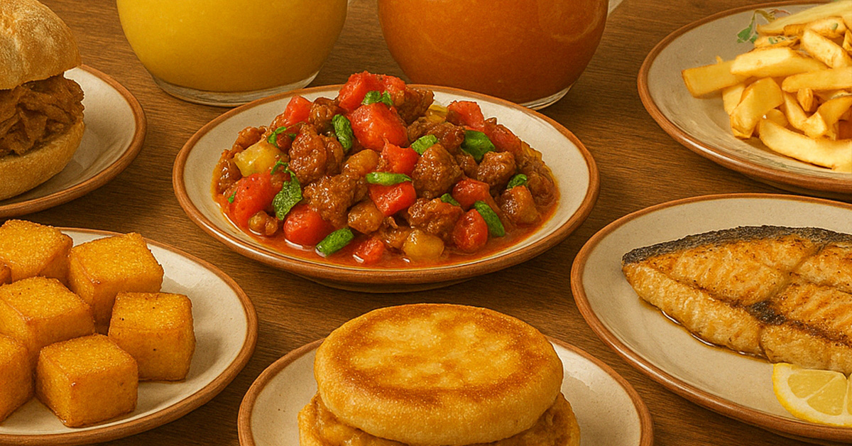 A buffet of Madeiran food - bolo do caco, espada, Picadinho and sandes.