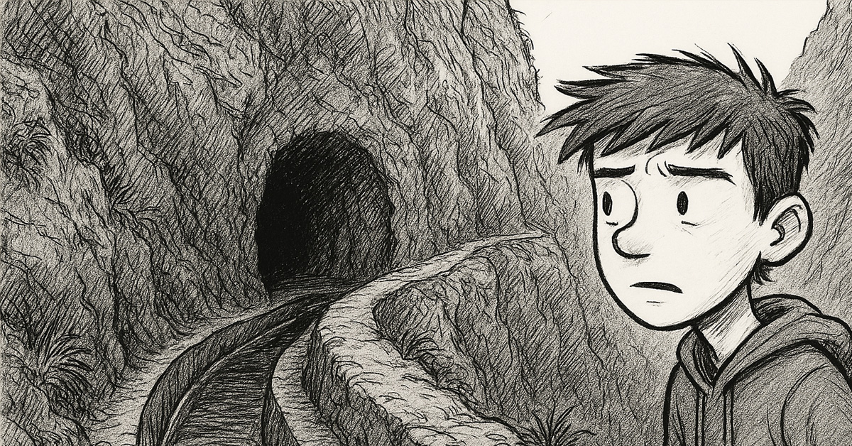 A boy nervously approaches a levada tunnel