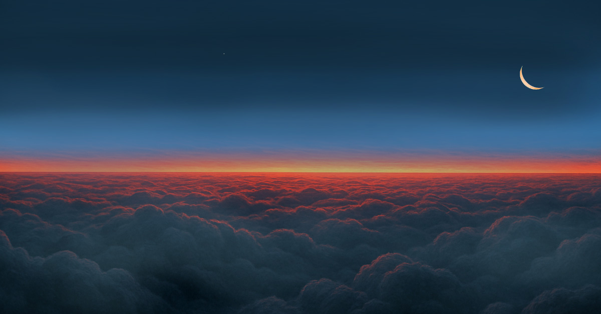 A dramatic sunrise with a high-energy neon red bar above the clouds