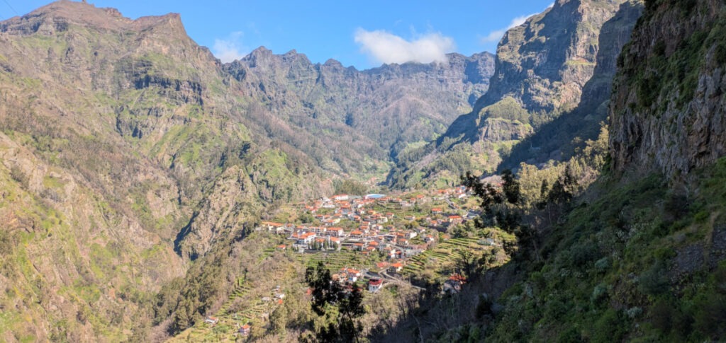 Looking down at the village of Curral das Freiras, located in an old volcanic crater
