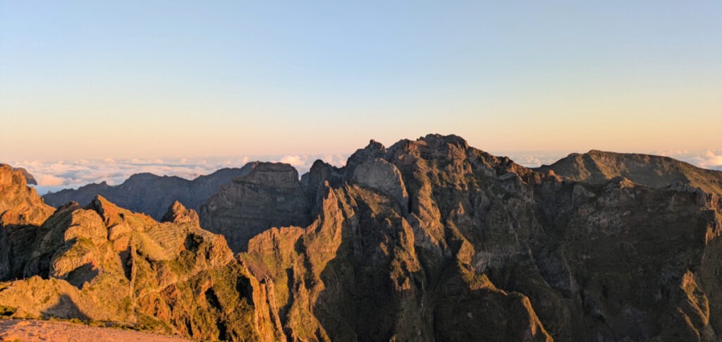 The dragon-spine mountain views from Pico do Areeiro, with a sea of clouds in the background