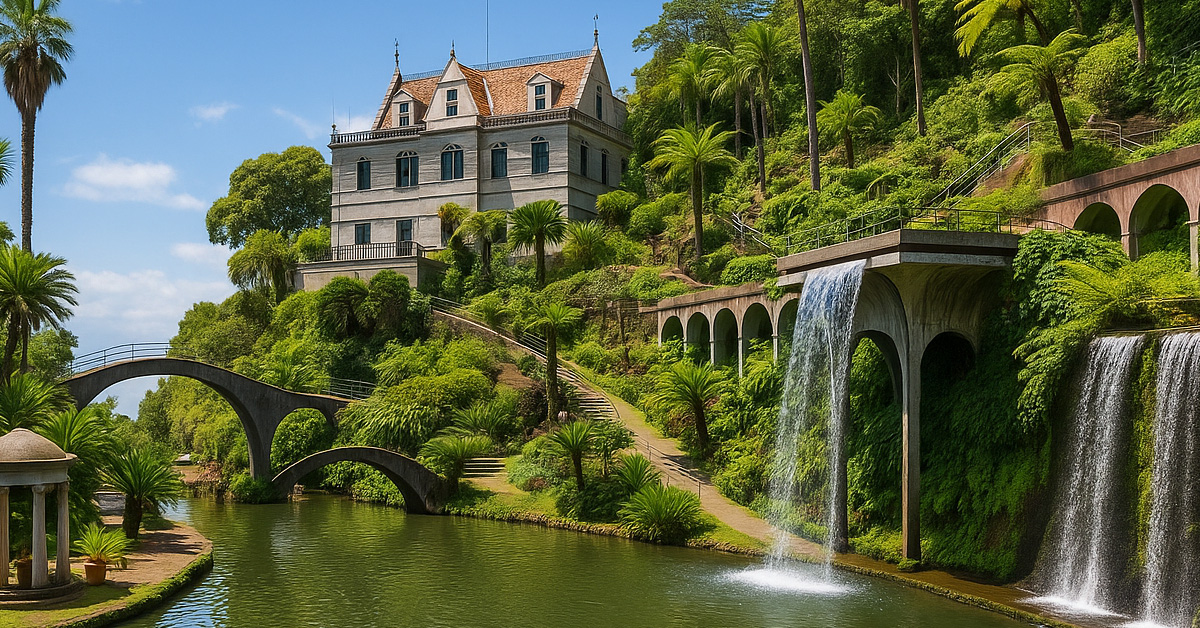 The water features and plants of the botanical gardens of Monte Palace in Madeira