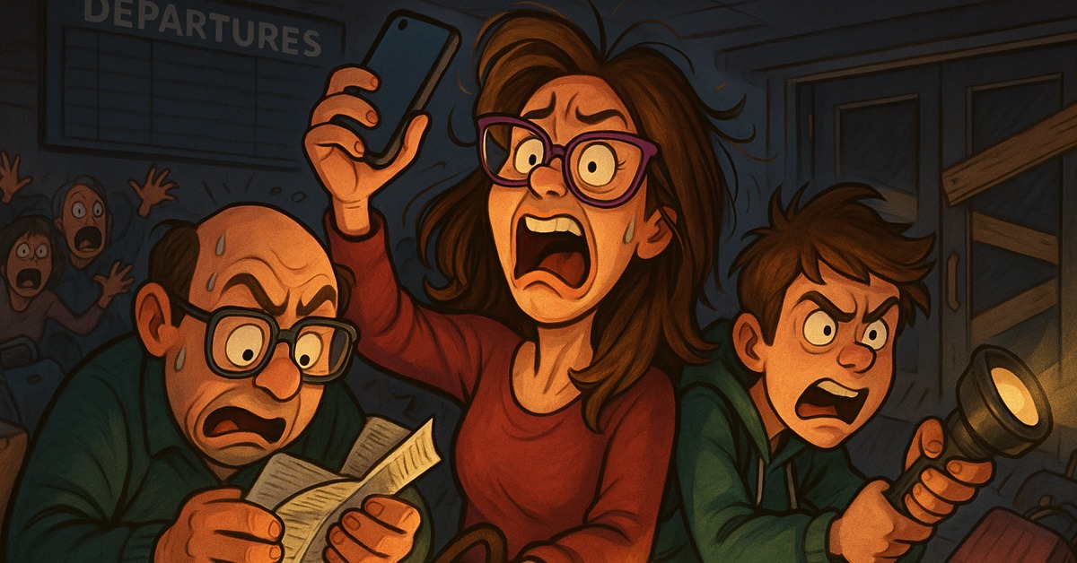 A family of 3 are stick in the dark trying to work out what to do